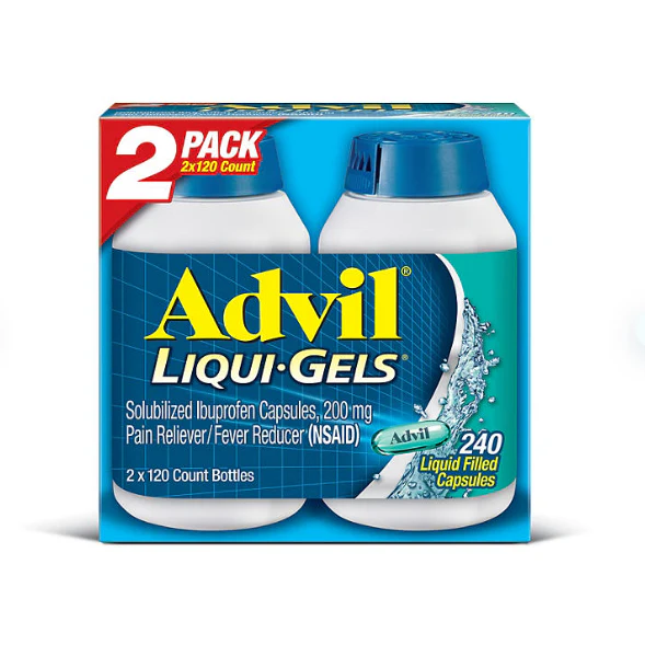 Advil Liqui-Gels Pain Reliever and Fever Reducer Capsules, 200 mg Ibuprofen, 120 ct./pk., 2 pk.