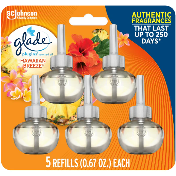 Glade PlugIns Scented Oil 5 Refills, Air Freshener, Hawaiian Breeze?, 5 x 1.34 oz