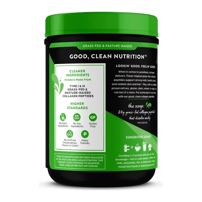 Orgain Hydrolyzed Grass Fed Collagen Peptides Powder, Unflavored, 20g Collagen, 1lb