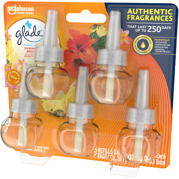 Glade PlugIns Scented Oil 5 Refills, Air Freshener, Hawaiian Breeze?, 5 x 1.34 oz