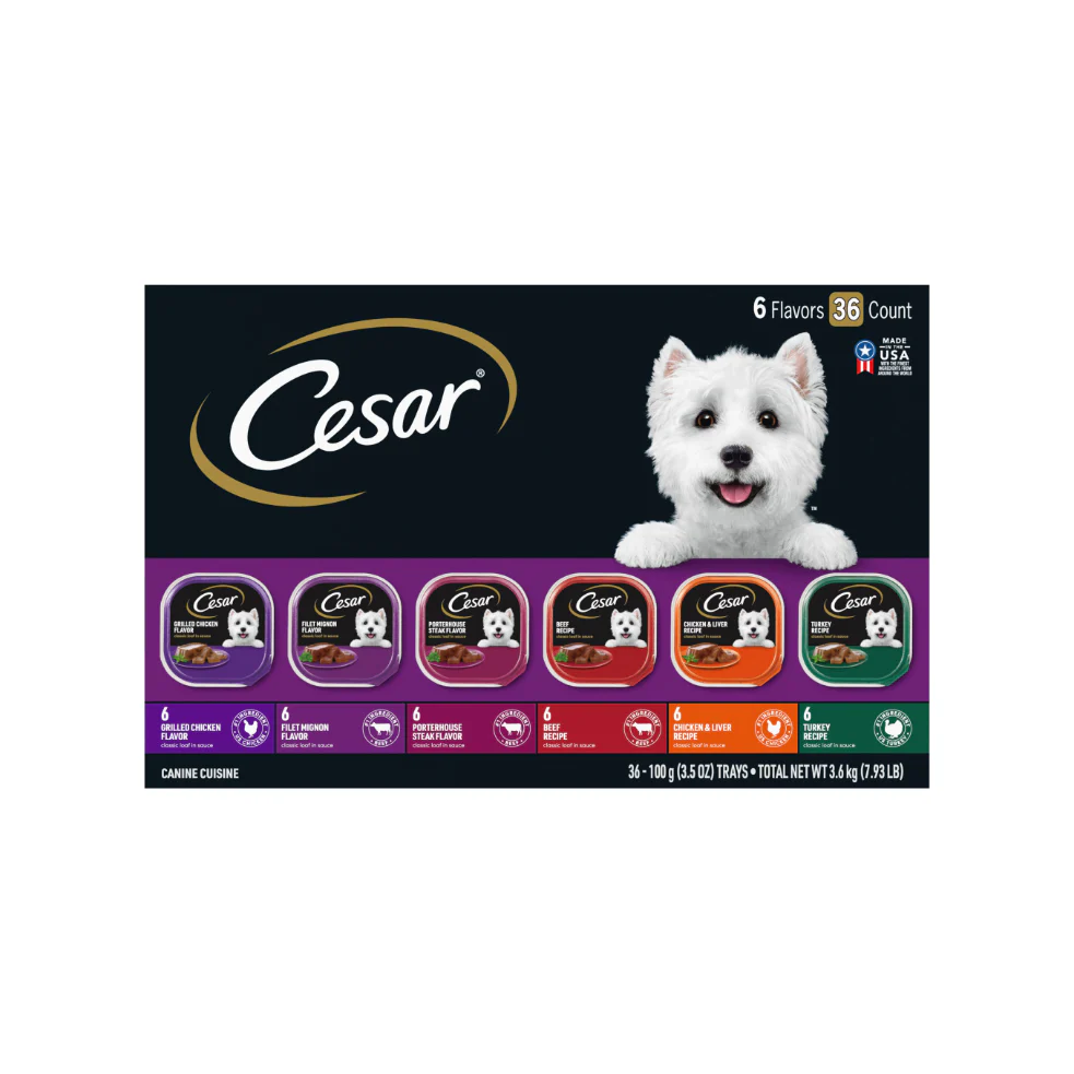 Cesar Classic Loaf In Sauce Wet Dog Food Variety Pack, 3.5 oz Trays 36 Pack