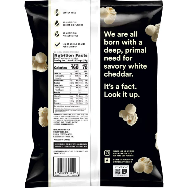 Smartfood White Cheddar Popcorn, 6.75 oz Bag