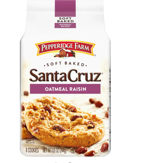 Pepperidge Farm Santa Cruz Soft Baked Oatmeal Raisin Cookies, 8.6 oz. Bag