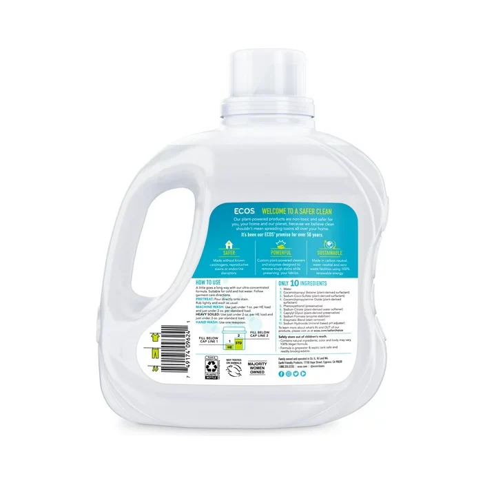 ECOS Laundry Detergent with Stain-Fighting Enzymes, Free & Clear, 120 Loads, 110 Ounce