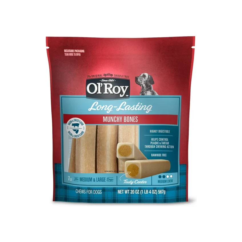 Ol' Roy Bacon & Cheese Munchy Bone Treats for Dogs, 7 Count