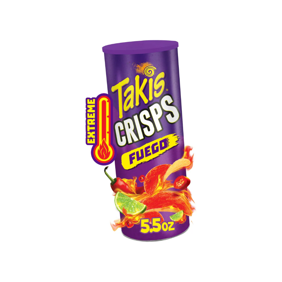 Takis Fuego Hot Chili Pepper & Lime Potato Crisps, Sharing Size, 5.5 oz Canister