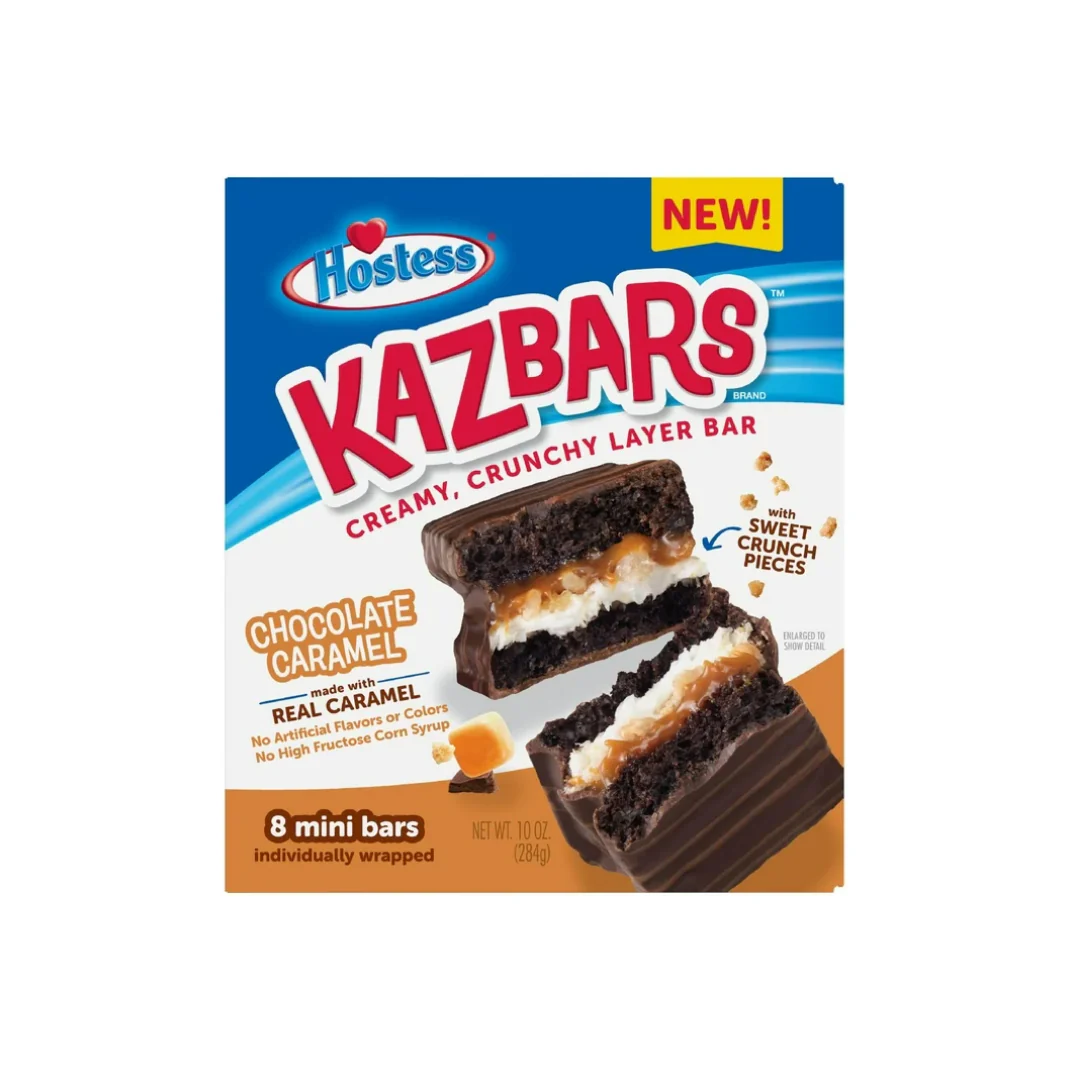 Hostess Chocolate Caramel Kazbars Creamy & Crunchy Layer Bar, Individually Wrapped, 8 Count 10 oz
