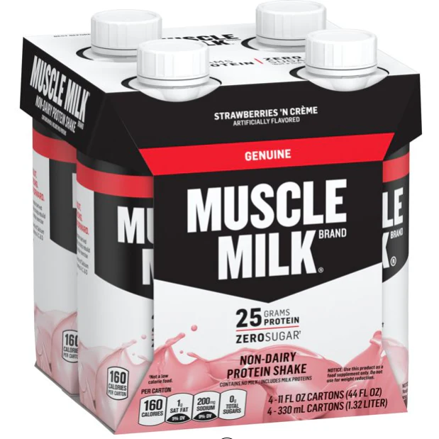 Muscle Milk Genuine Strawberries 'N Creme Ready to Drink Protein Shake, 25g Protein, 11 oz, 4 Pack