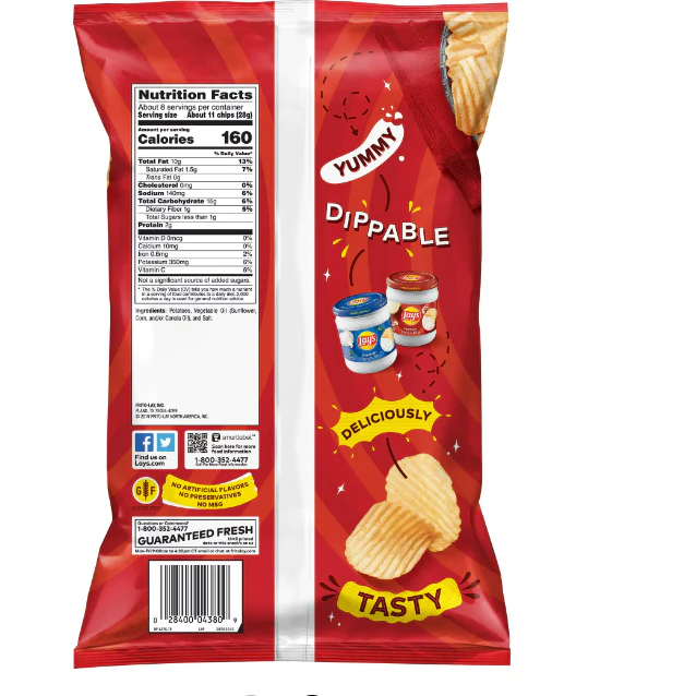 Lay's Wavy Potato Chips, Original Flavor, 7.75 oz Bag