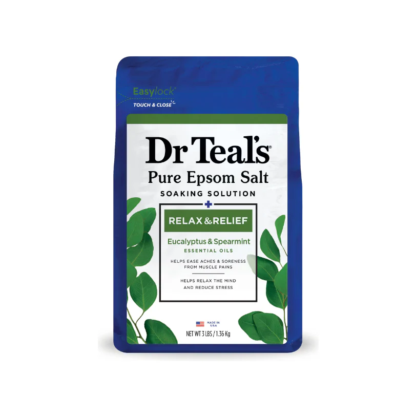 Dr Teal's Pure Epsom Salt Soaking Solution, Relax & Relief with Eucalyptus Spearmint, 3 lb