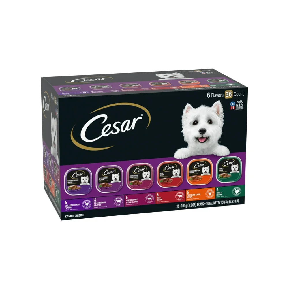 Cesar Classic Loaf In Sauce Wet Dog Food Variety Pack, 3.5 oz Trays 36 Pack