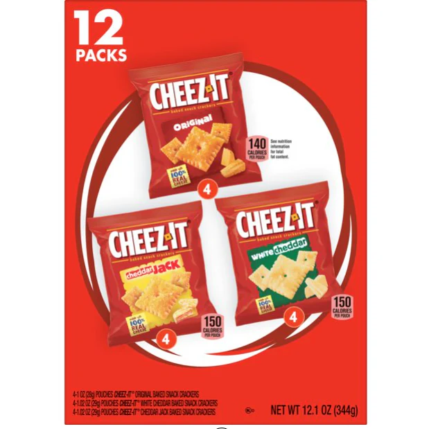 Cheez-It Cheese Crackers, Baked Snack Crackers, Office and Kids Snacks, Variety Pack, 12 Ct, 12.1 Oz, Box