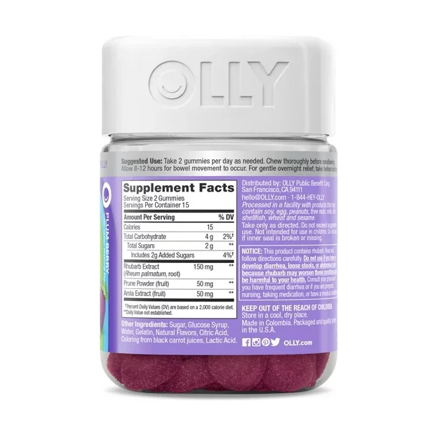OLLY Keep it Moving Laxative Supplement, Constipation Support, Rhubarb, Prunes, AMLA, Plum Berry, 30 Ct