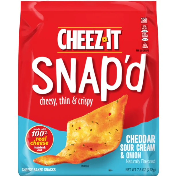 Cheez-It Snap'd Cheese Cracker Chips, Thin Crisps, Lunch Snacks, Cheddar Sour Cream Onion, 7.5oz