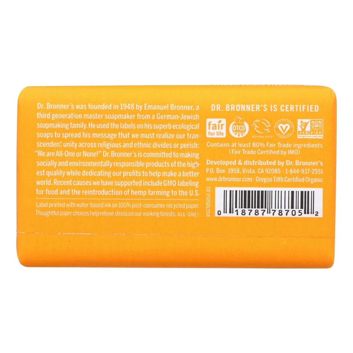 Dr. Bronner's All-One Hemp Citrus Pure-Castile Bar Soap, 5 oz