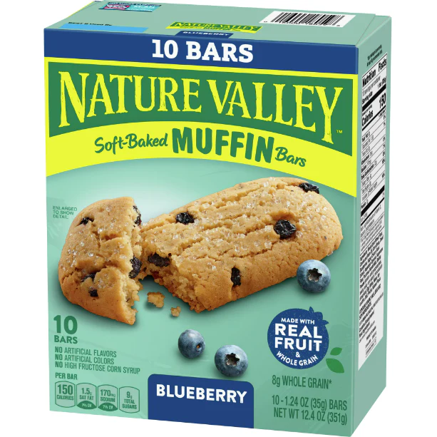 Nature Valley Soft-Baked Muffin Bars, Blueberry, Snack Bars, 1.24 oz, 10 ct