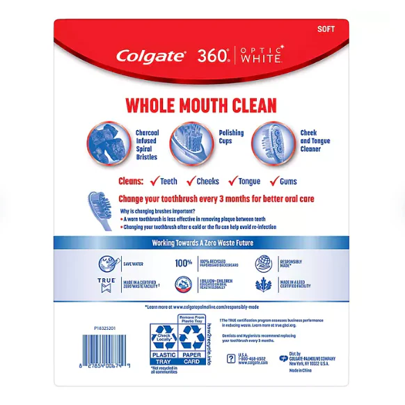 Colgate Optic White 360 Manual Toothbrush, Soft (8 pk.)