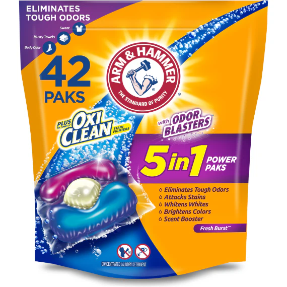 Arm & Hammer Plus OxiClean With Odor Blasters LAUNDRY DETERGENT 5-IN-1 Power Paks, 42CT (Packaging may vary)