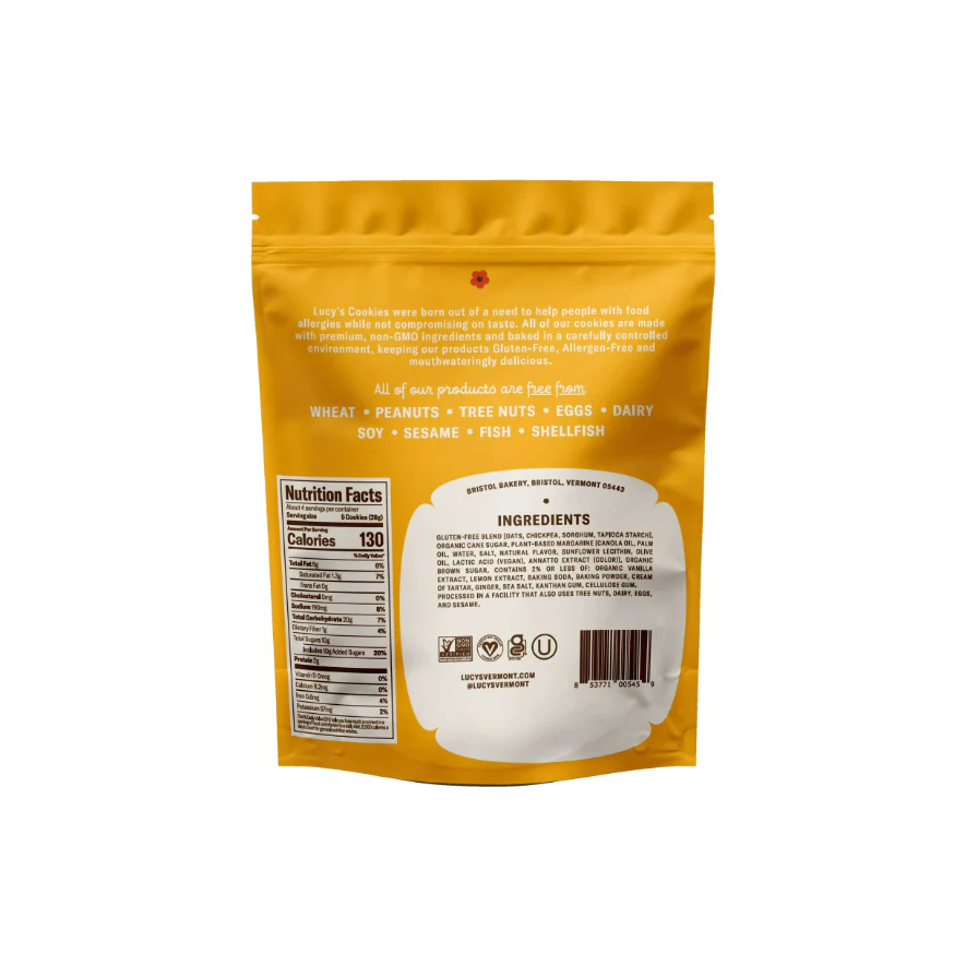 Lucy's Crunchy Cookies, Lemon Goodness, Gluten-Free, Allergen-Free, 4.25oz Pouch