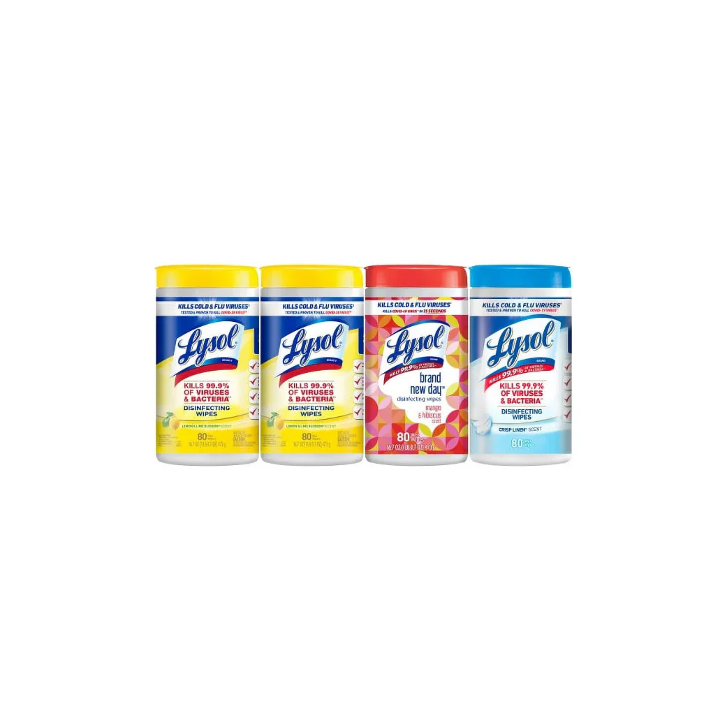 Lysol Disinfectant Wipes Bundle, Multi-Surface Antibacterial Cleaning Wipes, For Disinfecting & Cleaning, contains x2 Lemon & Lime Blossom (160ct) x1 Crisp Linen (80ct) & x1 Mango & Hibiscus (80ct)