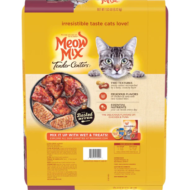 Meow Mix Tender Centers with Basted Bites, Chicken and Tuna Flavored Dry Cat Food, 13.5-Pound
