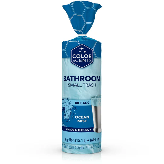 Color Scents Small Trash Bags, 4 Gallon, 80 Bags (Ocean Mist Scent, Twist Tie)
