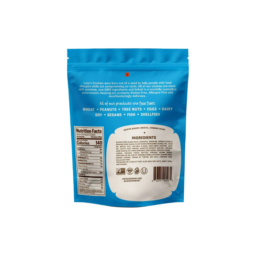 Lucy's Crunchy Cookies, Chocolate Chip, Gluten-Free, Allergen-Free, 4.25oz Pouch, 20 Count