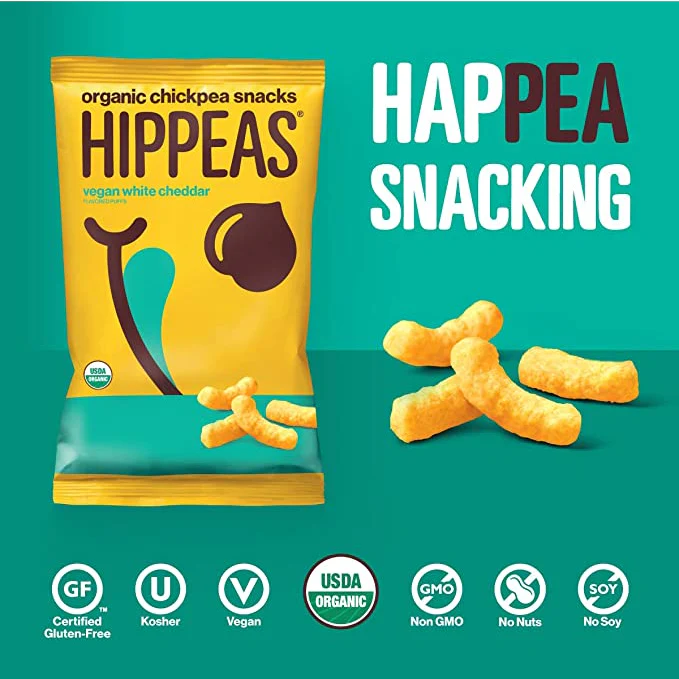 HIPPEAS Organic Vegan White Cheddar Chickpea Puffs Snack, 4 oz