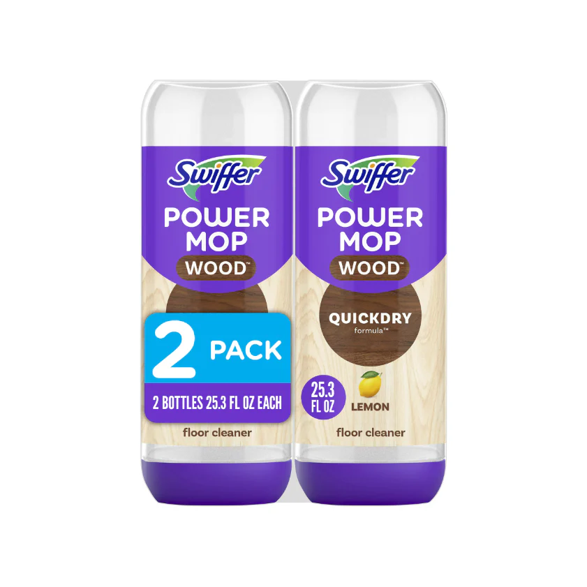 Swiffer PowerMop Wood Quick Dry Liquid Floor Cleaner Solution, Lemon, 25.4 oz, 2 Pack
