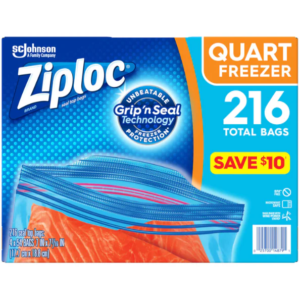 Ziploc Easy Open Tabs Freezer Quart Bags (216 ct.)