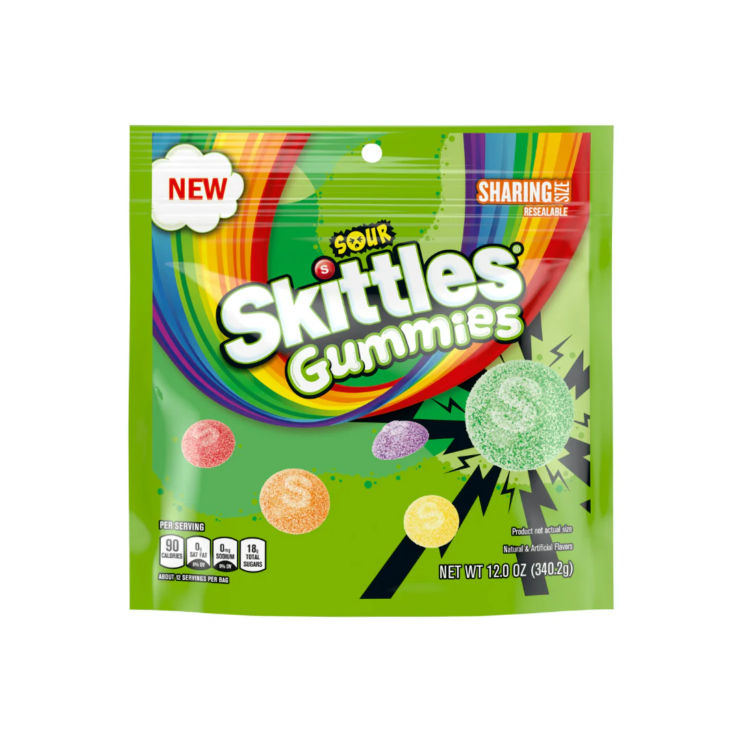 Skittles Sour Gummies Chewy Candy, Gluten Free, Sharing Size, 12 oz, Bag