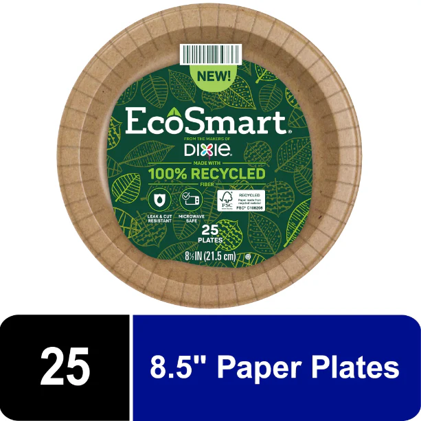 EcoSmart 100% Recycled Fiber Disposable Paper Plates, 8.5 in, 25 count