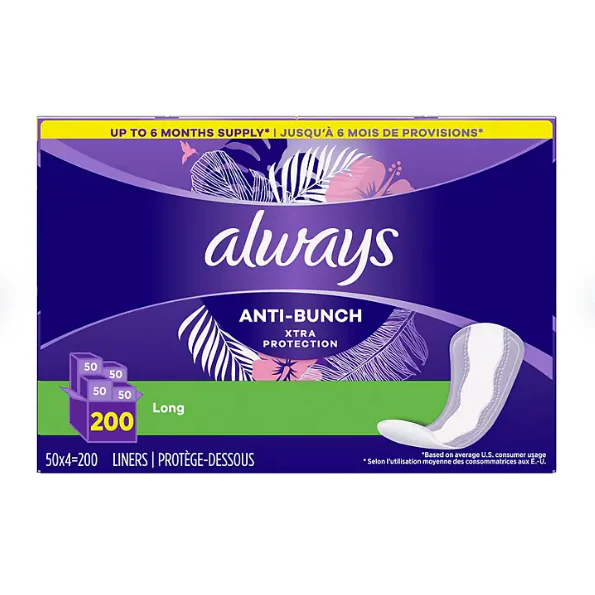 Always Anti-Bunch Xtra Protection Daily Liners, Long, Unscented (200 ct.)