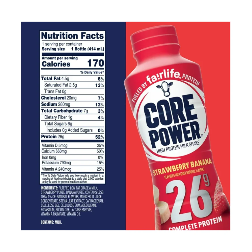 Core Power Protein Shake with 26g Protein by fairlife Milk, Strawberry Banana, 14 fl oz