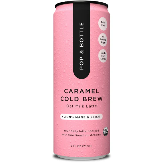 Pop & Bottle Caramel Oat Milk Latte with Lions Mane and Reishi, Organic, 8 Fl oz