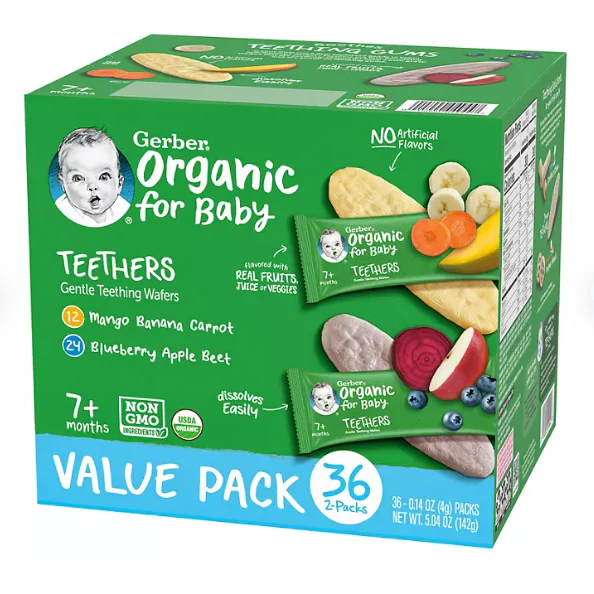 Gerber Organic Gentle Teething Wafers, Variety Pack (36 ct.)
