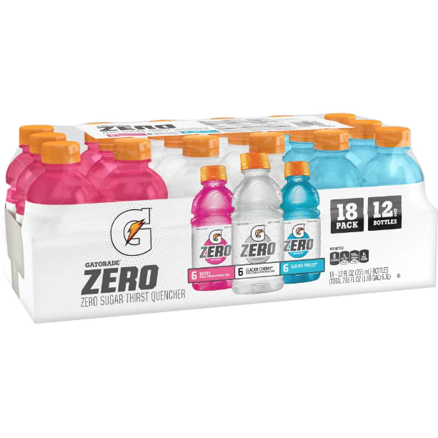 Gatorade G Zero Sugar 3 Flavor Variety Pack Thirst Quencher Sports Drink, 12 oz, 18 Pack Bottles