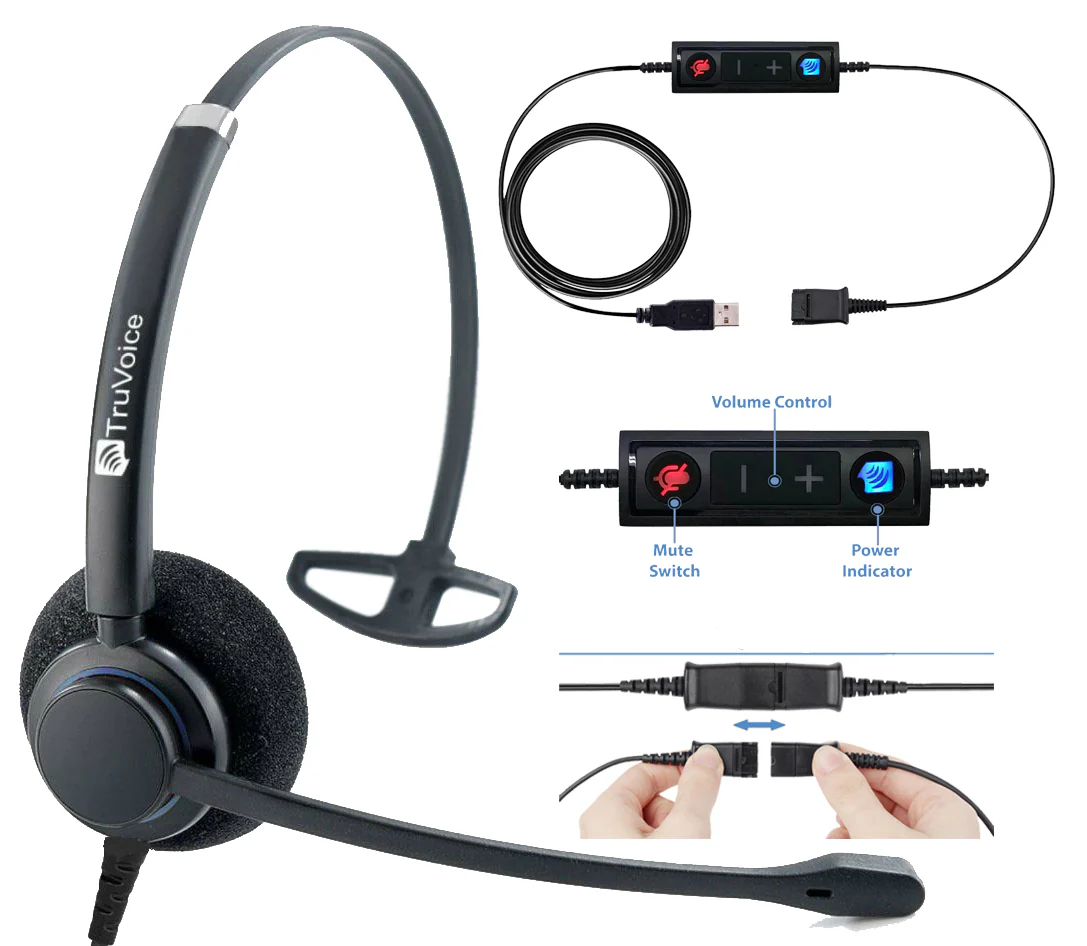 TruVoice HD-100 Single Ear Noise Canceling Headset Including USB Adapter Cable