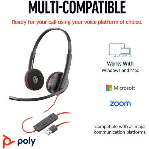 Poly Blackwire 3220 USB-A/C Binaural Headset MPN 8X228AA