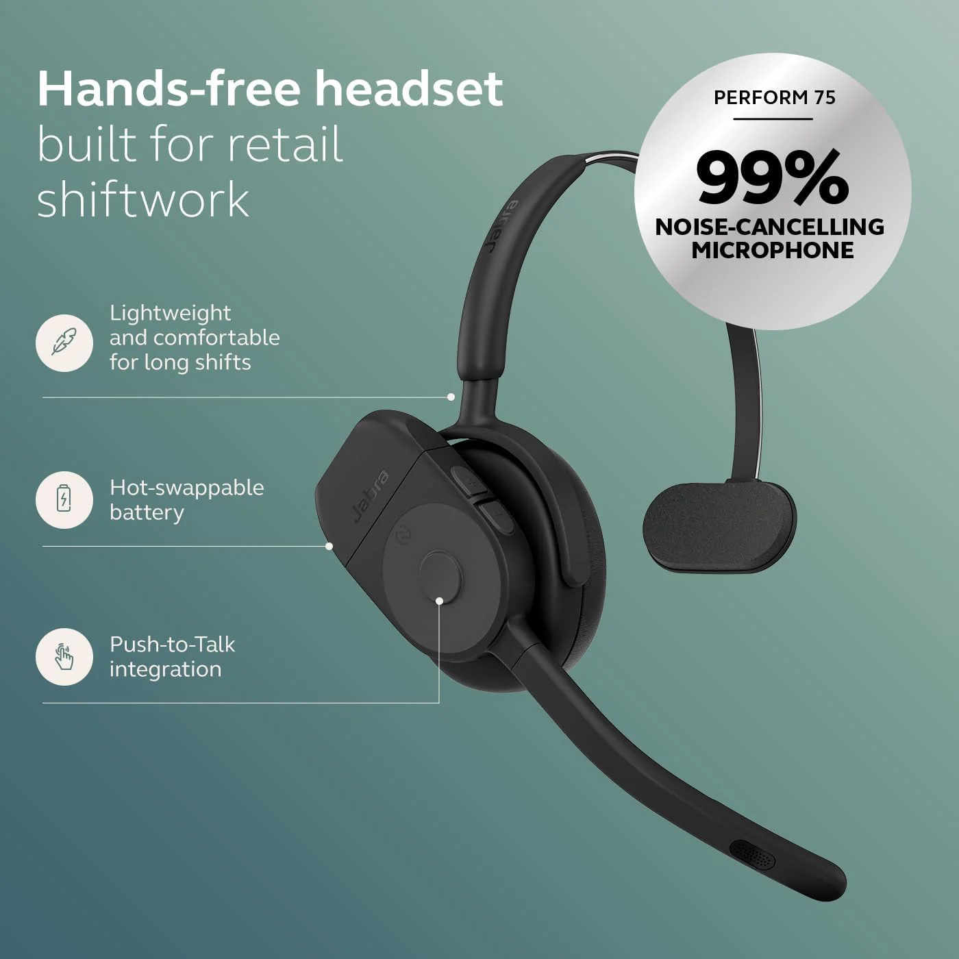 Jabra Perform 75 Wireless Bluetooth Headset PTT (Push to Talk Headset) MPN: 5111-119