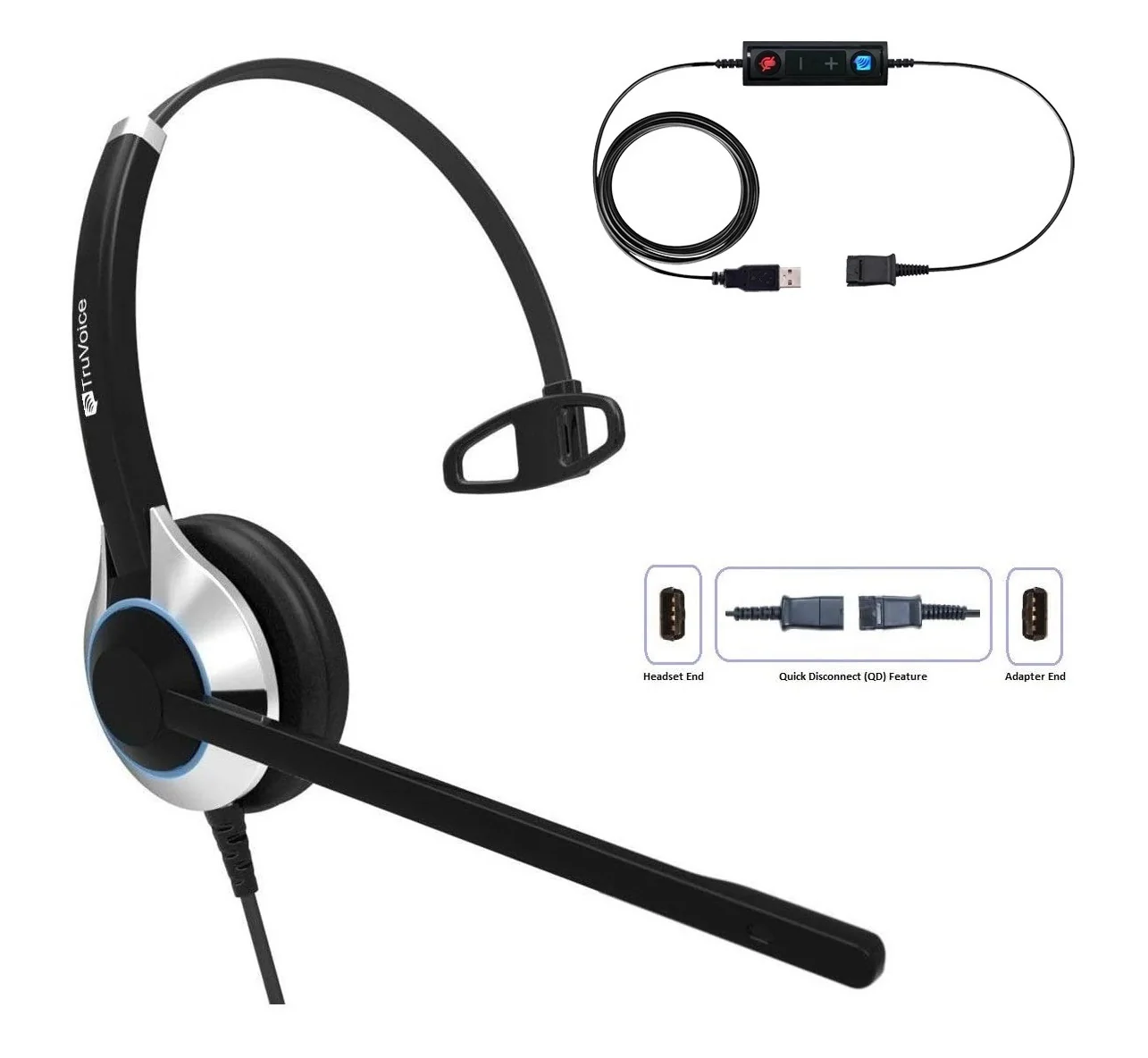TruVoice HD-500 Single Ear Noise Canceling Headset Including USB Adapter Cable