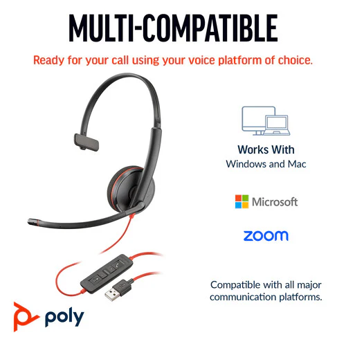 Poly Blackwire 3210 Mono USB-A/C Headset - Black Cable  MPN: 8X2J8A6