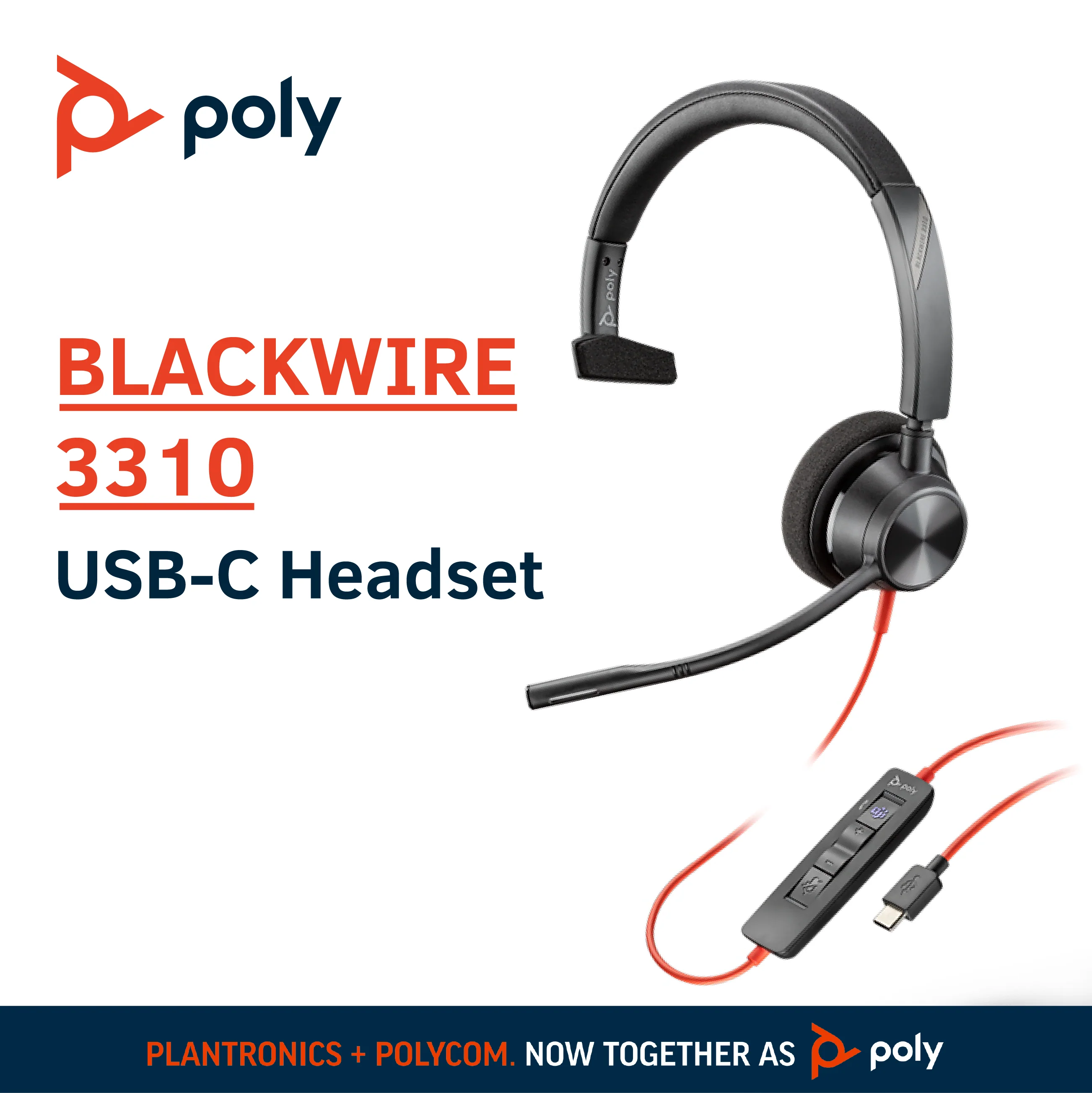 Poly Blackwire 3310-M USB-C Mono Headset MPN 760Q7AA