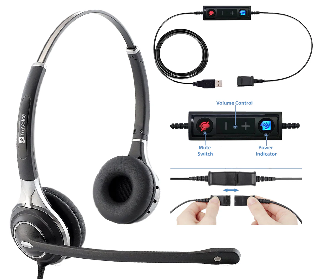 TruVoice HD-750 Double Ear NC Headset With USB Adapter