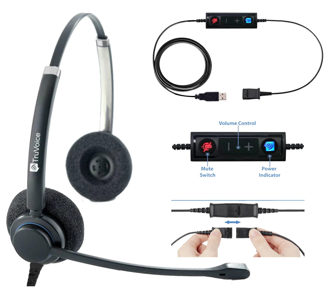 TruVoice HD-150 Double Ear Noise Canceling Headset Including USB Adapter Cable