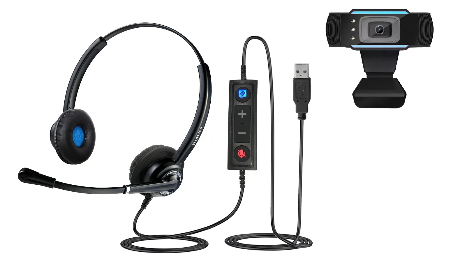 Voicepro 20 UC Double Ear USB Headset and W830 Webcam Bundle