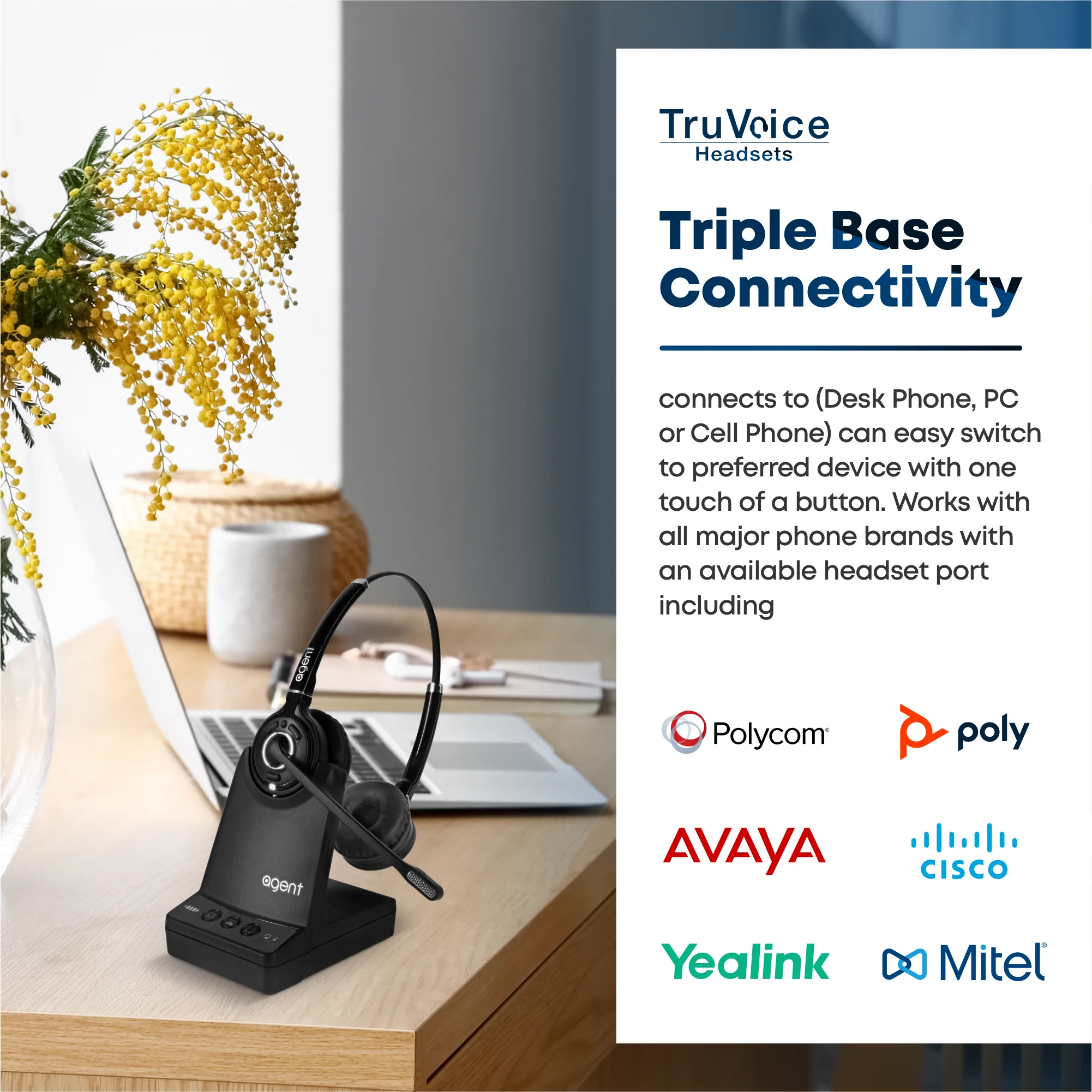 TruVoice Agent AW80 Duo Wireless Dect Headset (Triple Connectivity) - MPN: AG22-0763