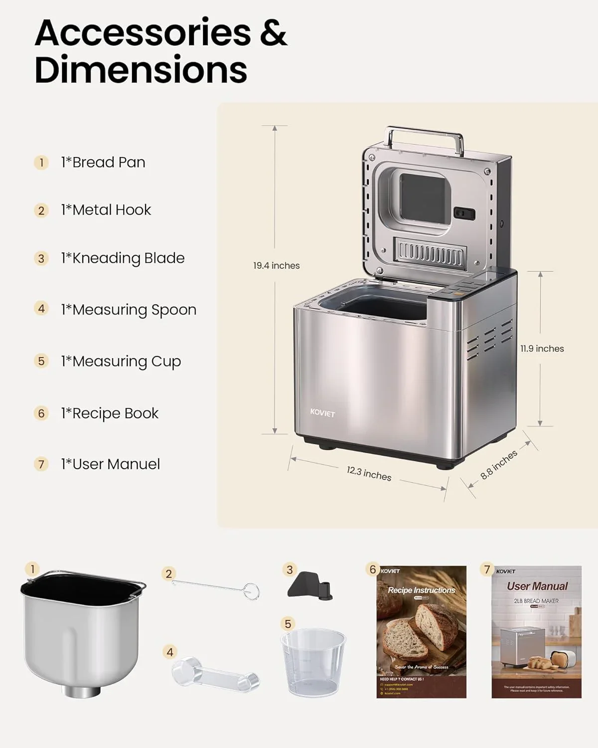 25-in-1 Bread Maker with Automatic Dual Dispenser 2-Pound Stainless Steel Bread Maker