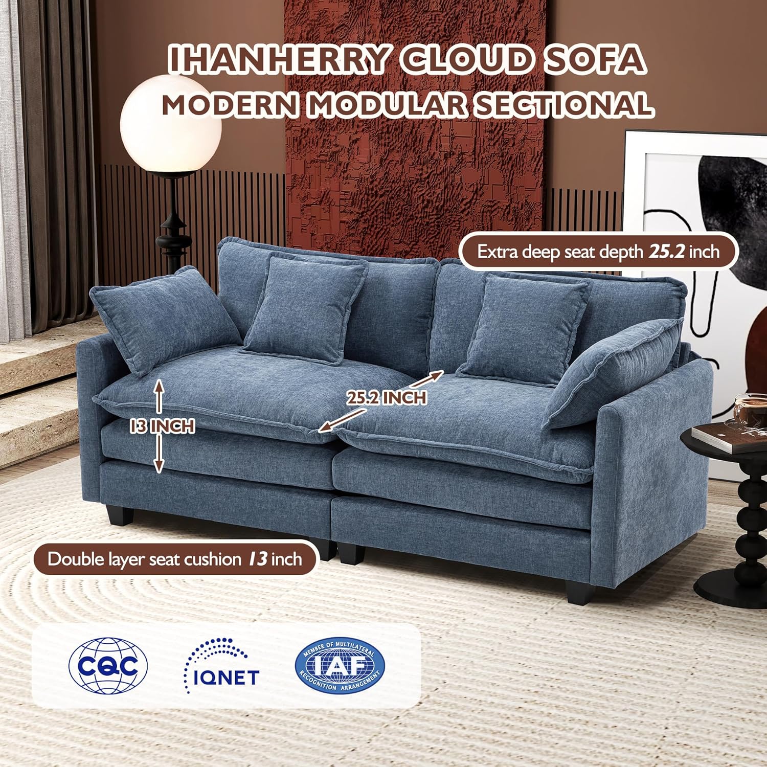 111.4 Inch L Shaped Modern Sofa Modular Cloud Sofa with Ottoman 4 Seater Chenille Deep Seat Sofa