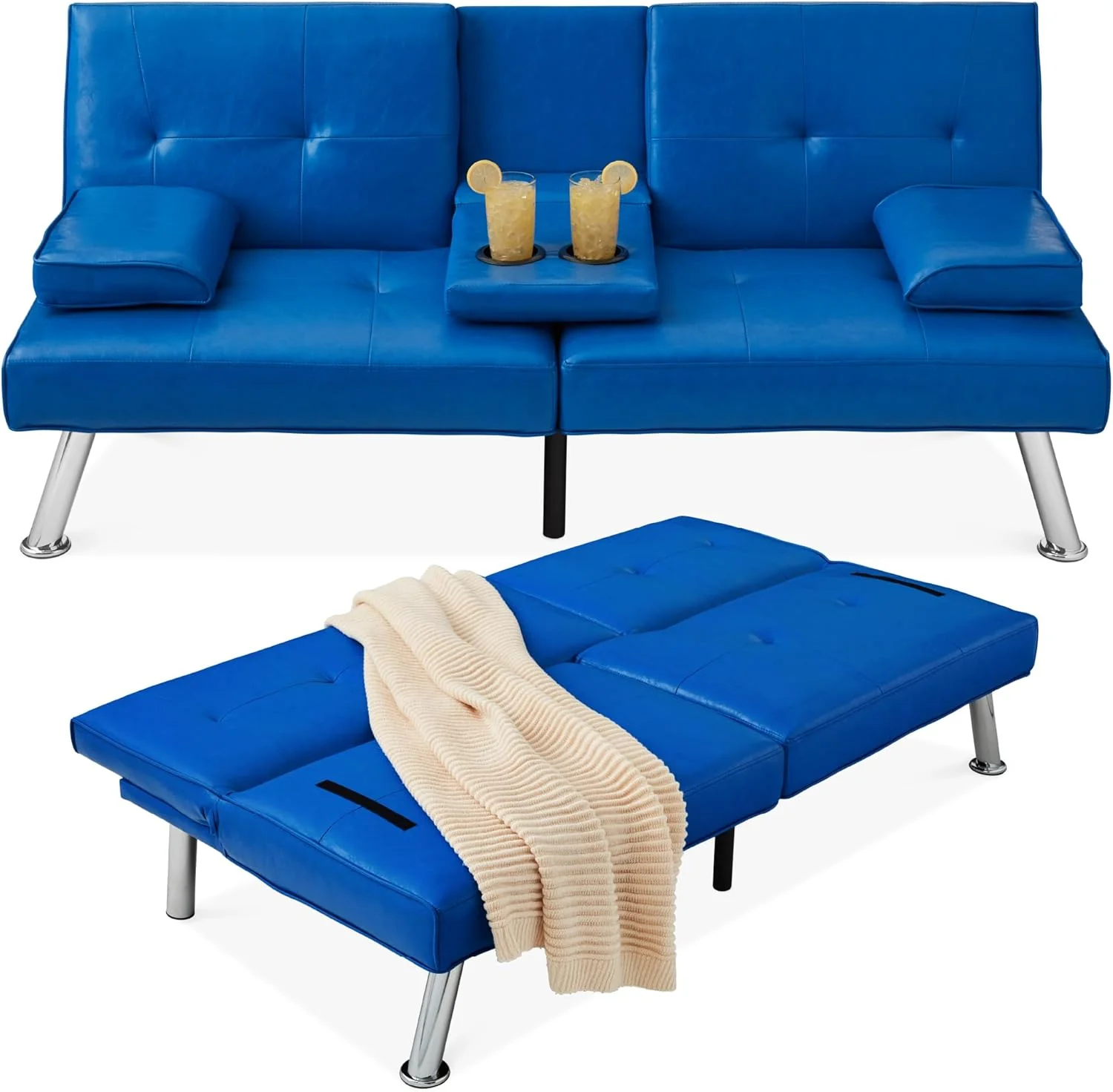 Best Choice Products Faux Leather Upholstered Modern Convertible Futon Adjustable Folding